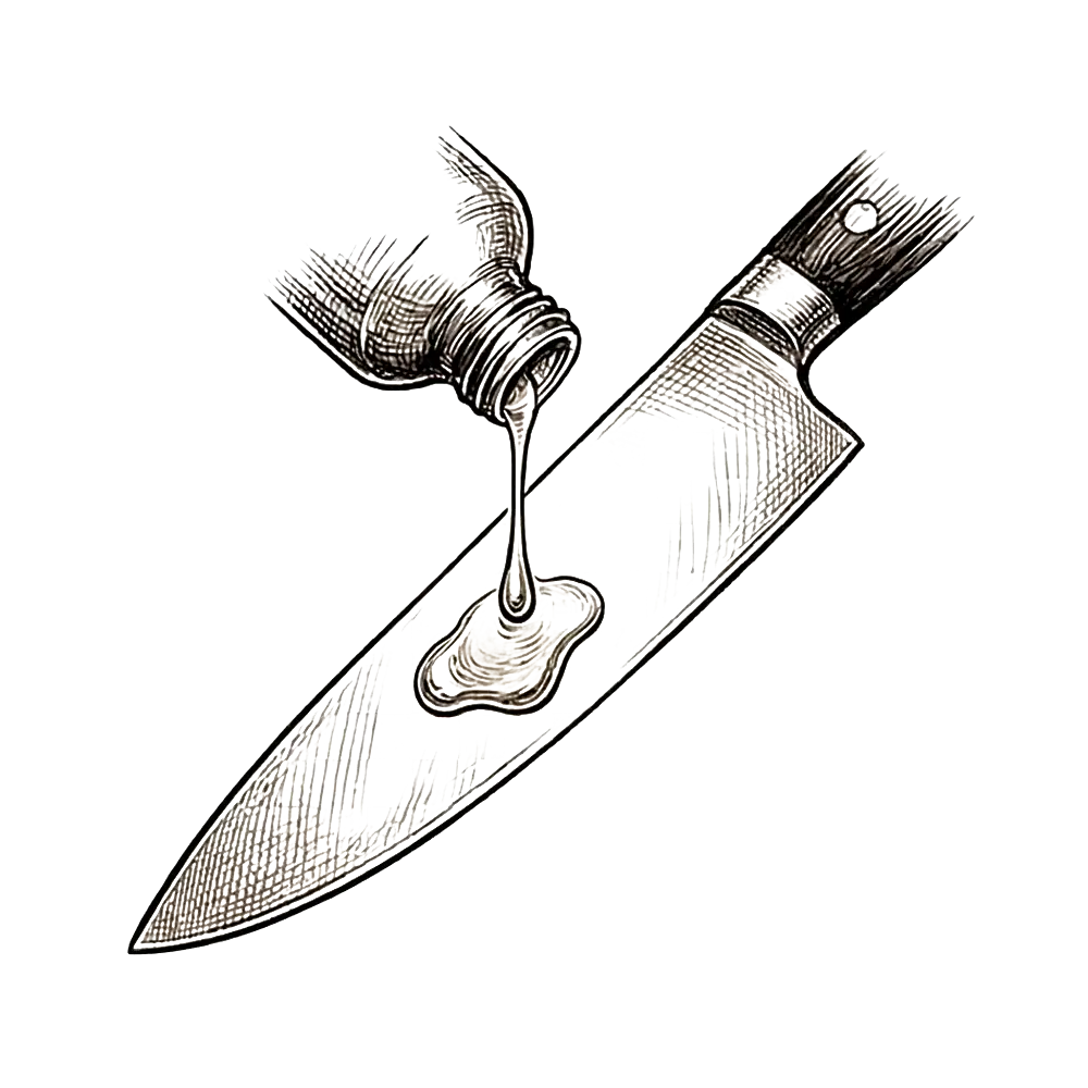 Icono de aceitado de cuchillo Filopampa, aplicar aceite para proteger la hoja